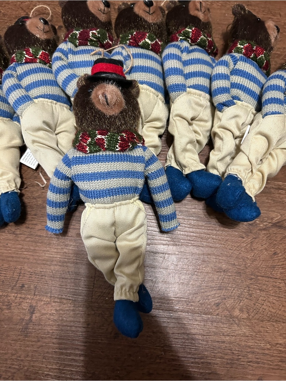 Dillard’s Teddy Bear Christmas Ornaments Lot of 8 Plush Blue Stripe Holiday Bear - Picture 2 of 6